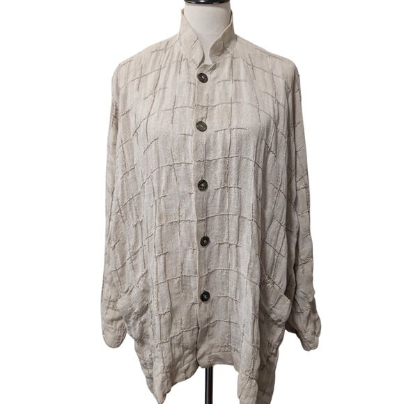 Eskandar Womens Sz 0 (S/M) Neutral Tan Textured Linen X Oversized Lagenlook Top - Picture 1 of 12